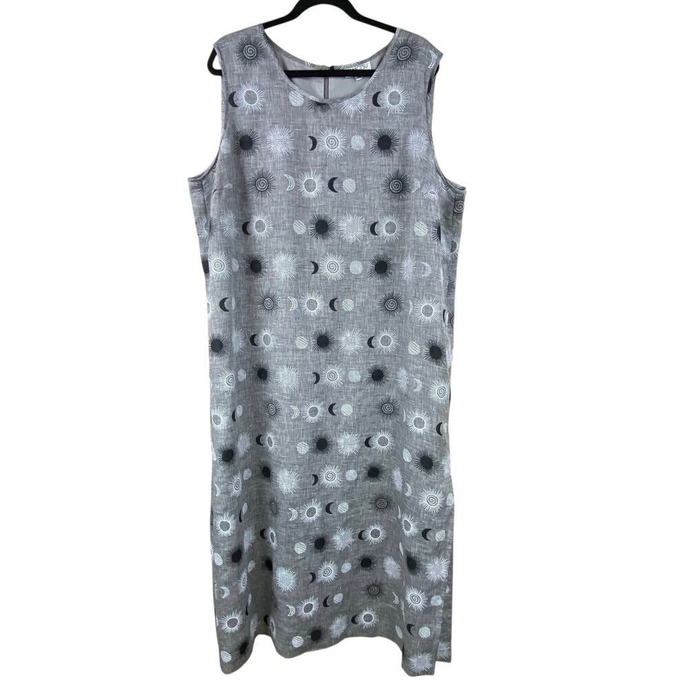 Vintage Tomatsu 100% Linen Maxi Dress Size 20 Gray Celestial